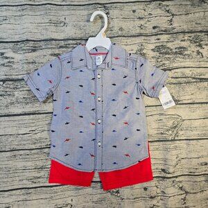 NWT Carters Dinosaur Outfit Size 2T Button Shirt and Shorts